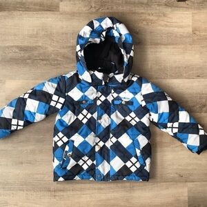 Boys Oshkosh winter coat size 5 blue black & white